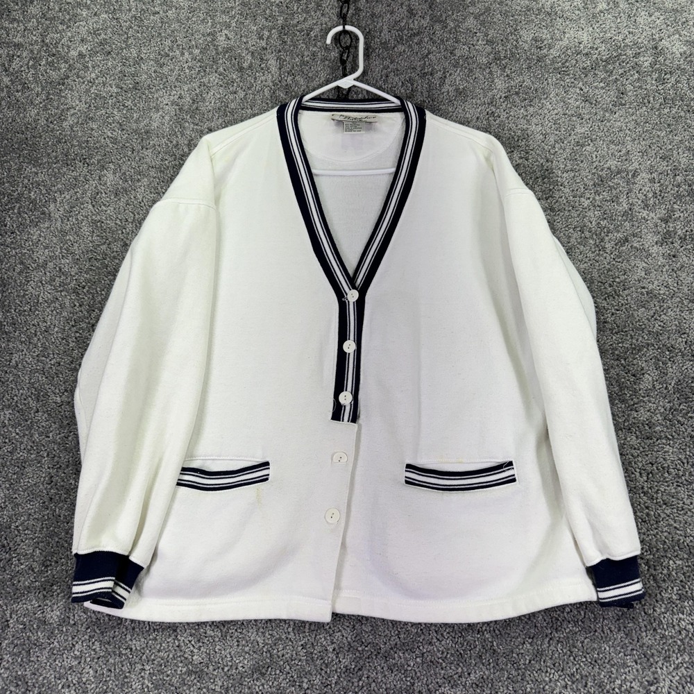 Christopher & Banks Sweater Womens Large White Button Cardigan Pockets Trim City